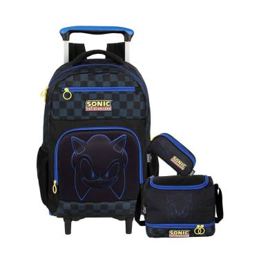 Imagem de Kit Mochila Rodas + Lancheira + Estojo Triplo Sonic Game