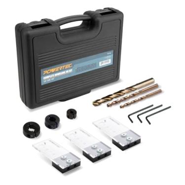 Imagem de POWERTEC Kit completo de gabarito de cavilha com brocas de cobalto M-35 de 1/5.1 cm, 3/20.3 cm, 1/10.2 cm, acessórios de gabarito de cavilha de madeira com escala de profundidade, marcador de