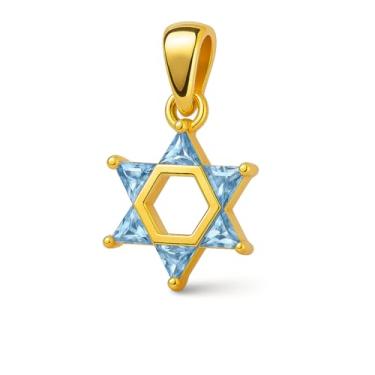 Imagem de 3 ARCHES USA Colar feminino de prata esterlina com estrela de Davi - pingente de prata esterlina 925 com pedras de zircônia cúbica multicoloridas - joia da Terra Santa banhada a ouro com corrente de