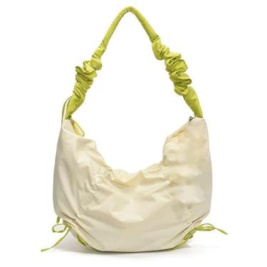Imagem de Bolsa de nylon crescente, bolsa de ombro de grande capacidade com acabamento texturizado, bolsa transversal espaçosa, Branco, Medium, Moderno