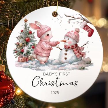 Imagem de Primeiro enfeite de Natal do Bunny Baby, presentes para novos pais, 2025 novos enfeites de bebê meninas para árvore de Natal, cerâmica