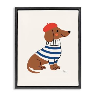 Imagem de Stupell Industries Arte de parede em tela flutuante marrom em boina francesa Dachshund em boina, design de Jessica Beck, 78 x 63 cm