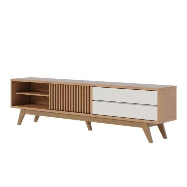 Imagem de Rack Para Sala Bancada De Tv 75 Pol 200cm Licia C04 - D'rossi Cor Freijó E Off White Matte