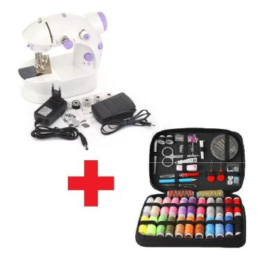 Imagem de Kit 1 Mini Máquina De Costura E Kit De Costura Com 96 Itens