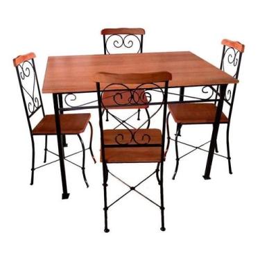 Imagem de Sala de Jantar Grande Mesa 120x80 Retangular 4 Cadeiras Artesanais. - 