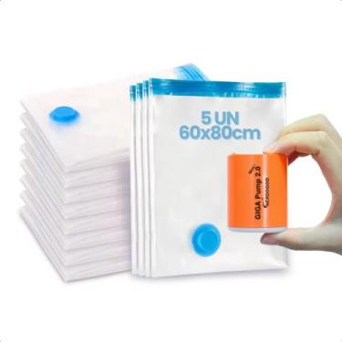 Imagem de Kit 5 Sacos A Vácuo 60x80cm Organizador de Roupa para Viagem + Bomba I