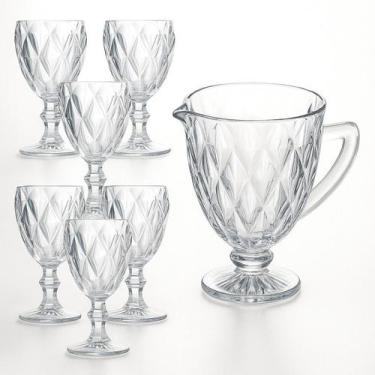 Imagem de Kit Jarra e 06 Taças Diamante Vidro Transparente Mesa Posta - Btc