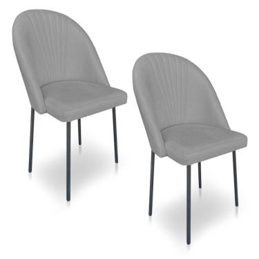 Imagem de Kit 2 Cadeiras Poltrona De Jantar Ariel Suede Grafite Pés De Ferro Preto - Pallazio