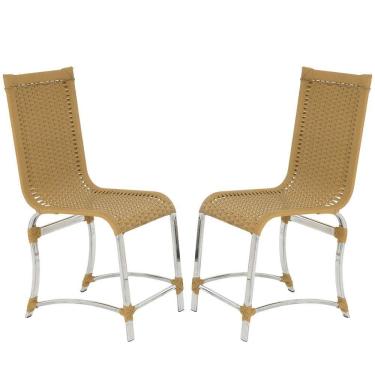 Imagem de 2 Cadeiras De Jantar Em Alumínio Polido Fibra Sintética