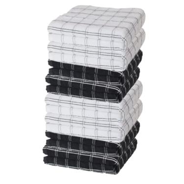 Imagem de Pano de Copa, 8 Pano de Prato Copa Atoalhado Felpudo Cozinha 40x65cm Algodão Branco Preto Cinza, 40 X 65 Cm(4 Preto / 4 Branco)