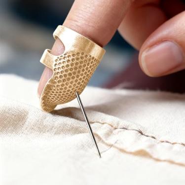 Imagem de 1 peça de dedais de costura, agulhas de tecelagem, acessórios de artesanato, ferramentas de bricolage, protetores de ponta de dedo de metal, dedais, dourado, P