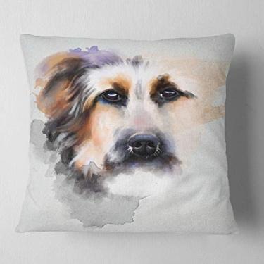 Imagem de Ilustração em aquarela para cachorro triste Designart sala de estar, sofá, almofada de alta qualidade + capa de almofada impressa em ambos os lados 66 cm x 66 cm