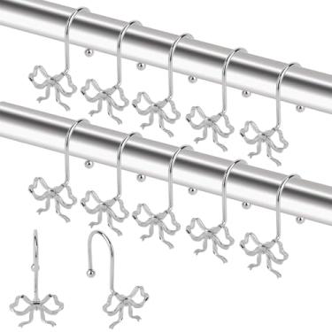 Imagem de 12un Ganchos Metal com Laço para Cortina Chuveiro, Ganchos Decorativos de Metal com Laço Cortina Chuveiro para Quartos Quartos Bebê Salas Estar e Berçários (Prata)