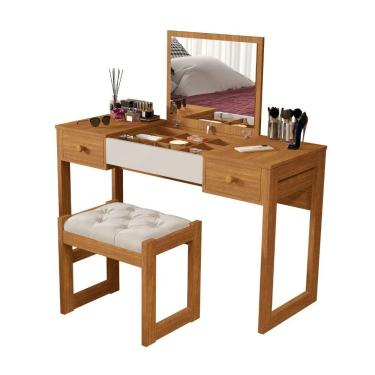 Imagem de Escrivaninha Penteadeira Com Espelho E Banqueta Luanda Fenix Nature-off White