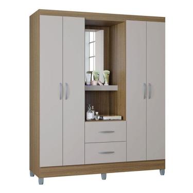 Imagem de Guarda Roupa Solteiro Cordoba 4 Portas Castanho Off White – Poquema