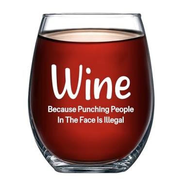 Imagem de Panvola Wine Because Punching People In The Face Is Illegal Sarcastic Gifts For Friends Coworker Joke Humor Sarcasmo Stemless Copo de vinho transparente para vinho tinto branco 500 ml