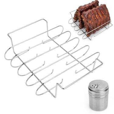 Imagem de TOCCOOL Rack de costela para churrasco com coqueteleira - acessório antiaderente para churrasqueira e defumador, comporta até 4 prateleiras de costelas, alças embutidas, compatível com fornos