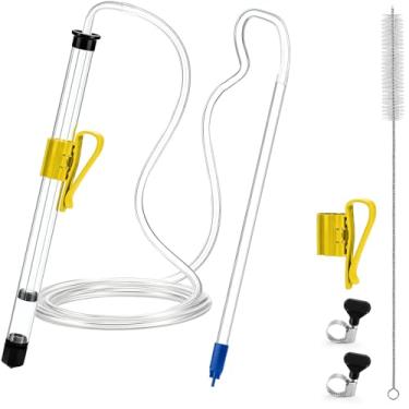 Imagem de Sifão automático de 3/20.3 cm com varinha de engarrafamento 3/20.3 cm, cana, cerveja, vinho, sifão caseiro, 1,5 m, silicone de grau alimentício, grampo de tubulação amarela para engarrafamento sem