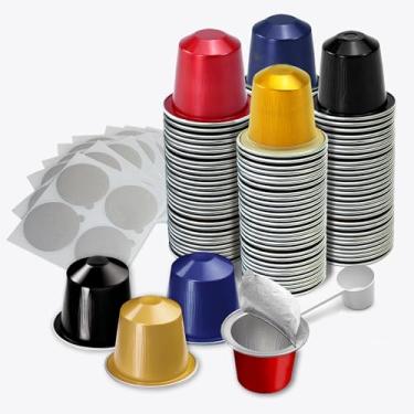 Imagem de Cápsulas de café expresso descartáveis para linha original Nespresso, cápsula de filtro de café vazia preenchível, kit de cápsulas de substituição para máquinas de café Nespresso (120 cápsulas + 120