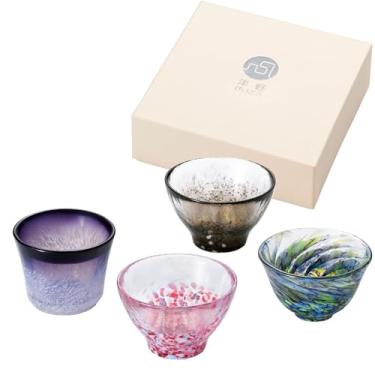 Imagem de Conjunto de copos de saquê de vidro artesanais japoneses, mini xícaras de chá, estilo tradicional, feito no Japão (peixe (4 peças), copo de saquê (70-85 ml))