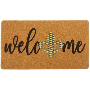 Imagem de Bawnhaw Tapete de porta de boas-vindas para Mardi Gras, entrada externa, capacho, fino de fibra sintética, decoração ao ar livre, para alpendre, 43 x 76 cm, antiderrapante, para casa, jardim, fazenda