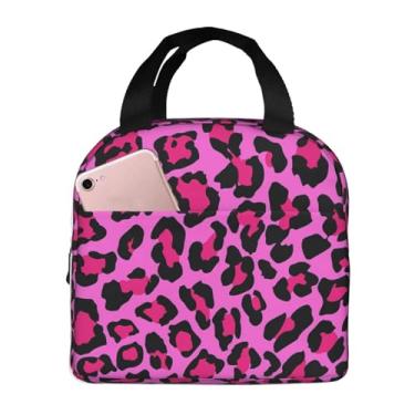 Imagem de KOSUES Lancheira com isolamento de leopardo rosa choque grande capacidade térmica lancheira térmica lancheira bolsa reutilizável com bolso frontal para trabalho, piquenique, viagem, caminhada