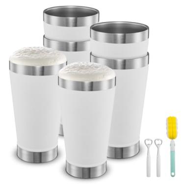 Imagem de SNOW HARE Conjunto de 6 copos de cerveja isolados de 473 ml, copos de cerveja empilháveis, copo de cerveja ao ar livre, copo de parede dupla de aço inoxidável, branco, ideal para amantes de vinho