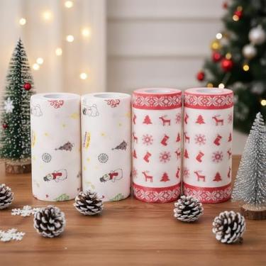 Imagem de Hemoton Toalhas de papel de cozinha de Natal: 4 rolos de toalhas de limpeza descartáveis de Natal tecido de cozinha toalhas de mão altamente absorventes papel de comida frita para restaurante de cozinha