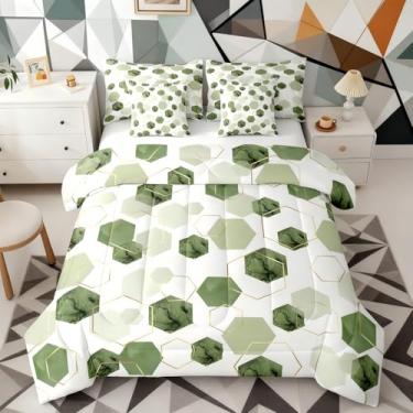 Imagem de Erosebridal Conjunto de edredom moderno verde sálvia com lençol - roupa de cama geométrica de grão de mármore, decoração de arte geométrica abstrata fresca em uma bolsa para meninos e meninas