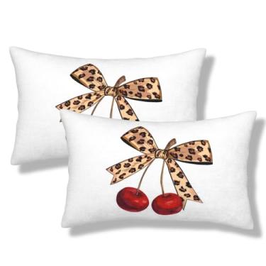 Imagem de NOCTILYRA Capas de almofada lombar com laço de leopardo cereja 30 x 50 conjunto de 2 fronhas curtas de pelúcia com estampa de chita capa de almofada retangular fofa fronhas decorativas para sofá de