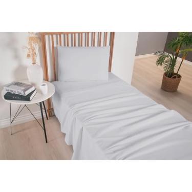 Imagem de Jogo de Lençol Solteiro Micropercal 300 Fios, 3 Peças, 100% Poliéster, com Ponto Palito, Lençol Superior, Lençol com Elástico e Fronha (Cinza)