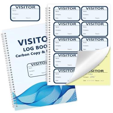 Imagem de 1 pacote de 150 livros de registro de visitantes crachás de visitantes com cópia de carbono adesivos de visitantes tamanho carta extras protegendo páginas de privacidade encadernadas em espiral