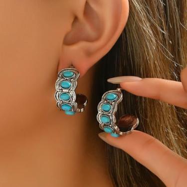 Imagem de Conjunto elegante de brincos de pedras preciosas boho turquesa para mulheres