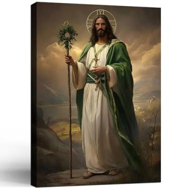 Imagem de Tela emoldurada com imagem de Jesus, arte de parede, pôster religioso, galeria cristã, imagem de arte para sala de estar, quarto, igreja, sala de oração, domingo, escola, fé, decoração, 30,5 x 40,6 cm