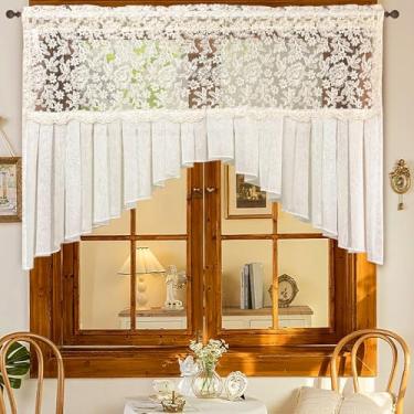 Imagem de KMSG Cortina transparente de renda vintage para cozinha elegante bordada floral linho voile cortina filtro de luz pequena saia de café para banheiro divisória de quarto bolso de haste 1 painel L 132 x