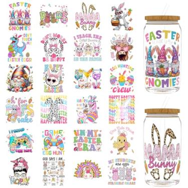 Imagem de Elewins 24 peças de papel de transferência DTF UV Feliz Páscoa, papel de transferência UV DTF para 473 ml, óculos, mesas, cadeiras, computadores, envoltório DTF UV de alta viscosidade (frases de