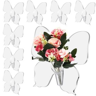 Imagem de Ninehaoou Pacote com 8 vasos de acrílico transparente com moldura borboleta 21 x 21 cm, vaso de flores decorativo exclusivo para centros de mesa, mesa de Natal, quarto, escritório, casamento, presente