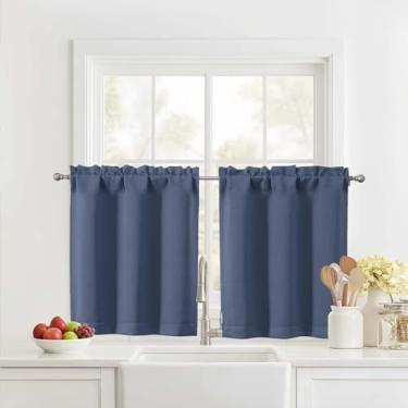Imagem de Ebesto Cortinas curtas de 61 cm de comprimento, 2 painéis, cortinas de janela de cozinha com isolamento térmico sobre a pia, cortinas de café com bolso de haste de meia janela para armário de porão de