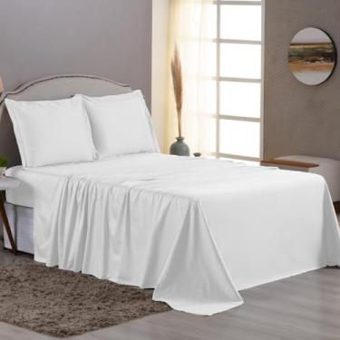 Imagem de Jogo de Lençol 600 Fios 100% Algodão Egípcio, Tecido Percal 600 Fios, Toque Macio e Gelado, 03 e 04 peças (Branco, King 04 Peças)