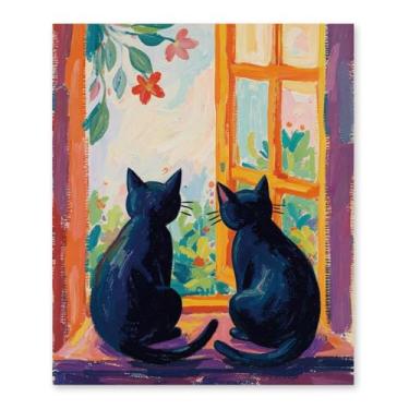 Imagem de RLTXBUK Kits de arte retrô de gato preto e diamante, presentes para mulheres para adultos, crianças, iniciantes, amantes de animais de estimação, presentes para amantes de animais de estimação, 24 x