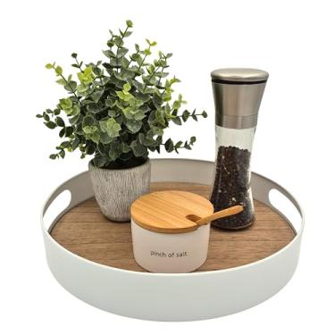 Imagem de Bandeja redonda de 30,5 cm, para servir, madeira - decoração de metal, otomana, mesa de centro, decoração, balcão de cozinha, mesa de jantar, branca