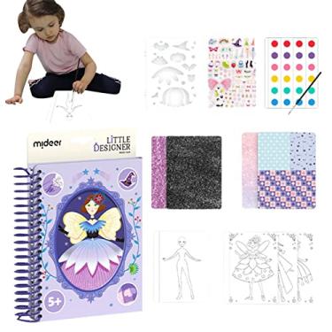 Imagem de Livro de adesivos para meninas - Conjunto de tinta aquarela com adesivos para roupas | Livro de vestir com paleta de pintura e pincéis para aniversário de Natal Hoghaki