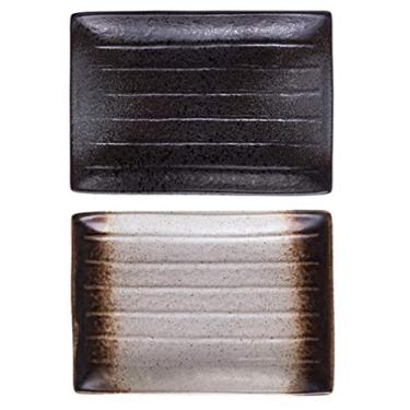 Imagem de Prato de servir de cerâmica, pratos de jantar, prato retangular de sushi, prato de salada de porcelana, aperitivo, sobremesa, macarrão, prato de servir, prato de bolo para bifes, macarrão, 20 cm, 2