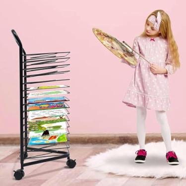 Imagem de FYLFANYAN Rack de secagem de arte de arame, 16 prateleiras rack de secagem de tinta em rodas universais, suporte de exibição de arte com revestimento elétrico para sala de aula, escolas, clubes de