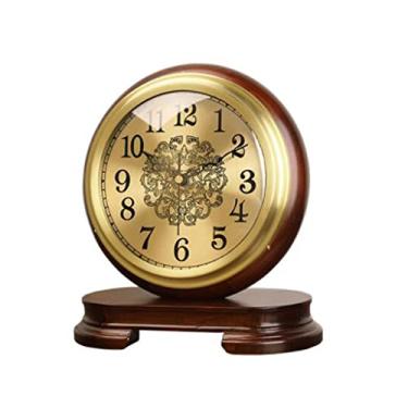 Imagem de Relógio de mesa de latão de madeira maciça relógio de mesa sala de estar relógio de mesa retrô americano cabeceira ornamentos de mesa antigos (cor: Tamanho A: 20,5 * 10,5 * 20 cm) (A 20,5 * 10,5 * 20
