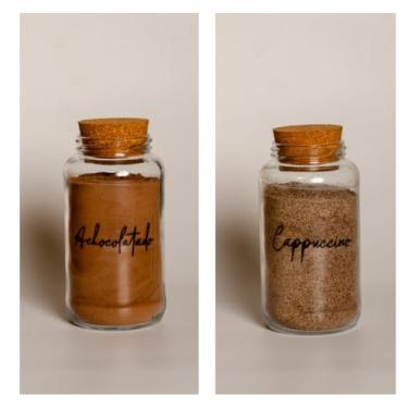 Imagem de Pote de armazenamento cafe Kit Cantinho do Café - ESCOLHA SEU KIT - Potes de Vidro 830 ml com Tampa de Cortiça(Achocolatado e Cappuccino)