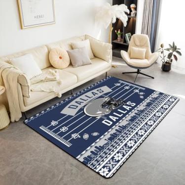 Imagem de Feelyou Tapete de futebol americano azul escuro para meninos e meninas 3x5 Dallas tapetes para sala de estar, presentes para fãs de futebol, mulheres, homens, futebol americano, cidade, destaque,