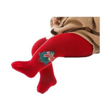 Imagem de Meias-calças De Natal Vermelhas De Desenho Animado Para Bebês Meninas,