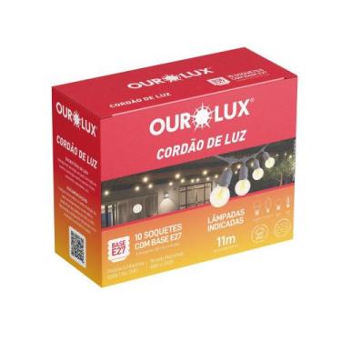 Imagem de Cordão de Luz Varal Cortina Ourolux para 10 lâmpadas E27 IP65 11m Pret