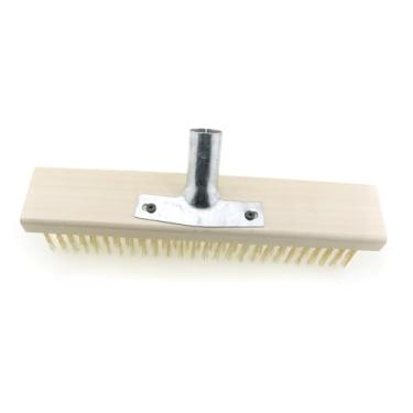 Imagem de ZYAMY Escova de piso de aço inoxidável, cabeça multiuso, escova de metal para deck de 29 cm para esfregar manchas de concreto, limpeza resistente, garagem, pátio, churrasqueira, quintal, pavimento e